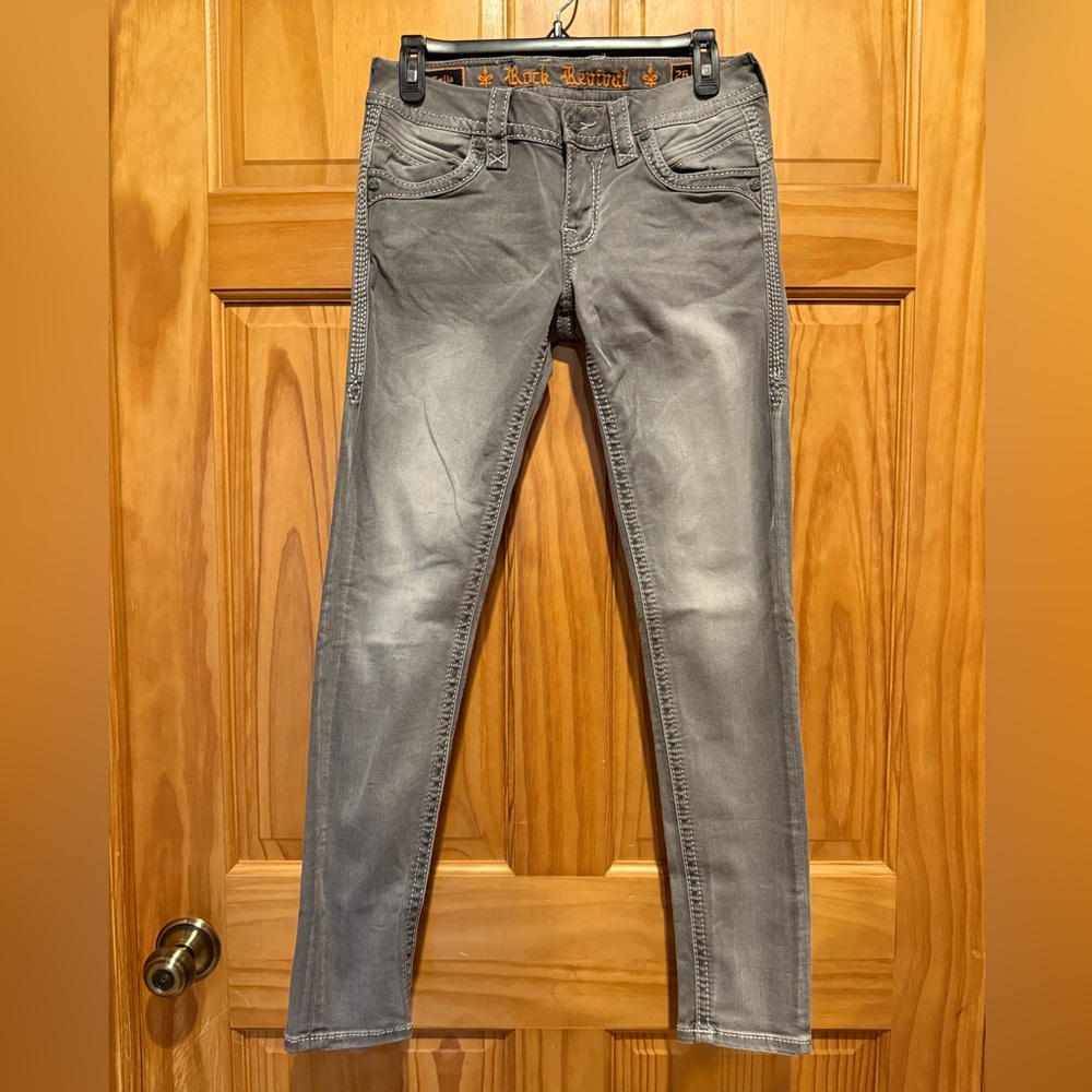 Rock Revival Ladies Gray Skinny Jeans Size 26